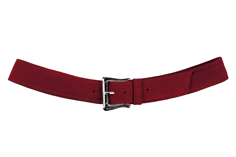 Burgundy red women's dress belt, matching pumps and bags. Made to measure. Profile view - Florence KOOIJMAN